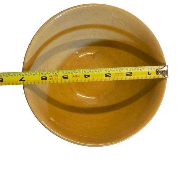 Vintage Yellow Ware Mixing Bowl 3 White Bands Stripes Farmhouse AS IS - Picture 8 of 16